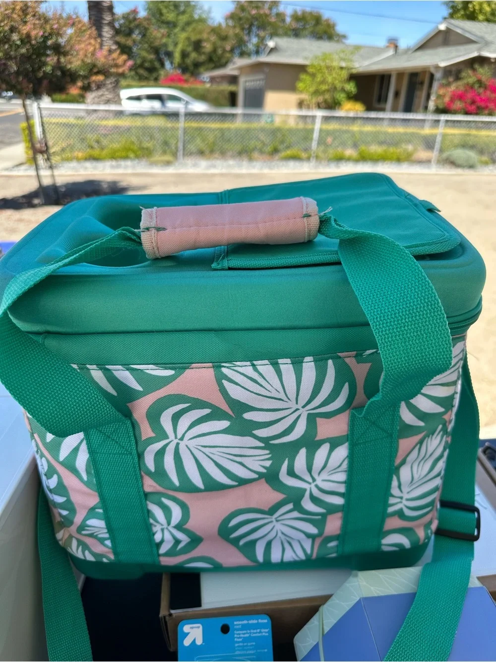 Green and Pink Tropical Print Soft Cooler Tote Bag
